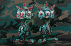 Ron English - Double Camo Rabbbits